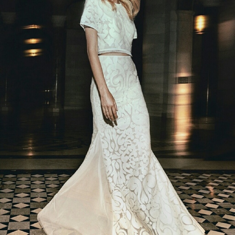 BCBG Two Piece Embroidered Sequin Gown